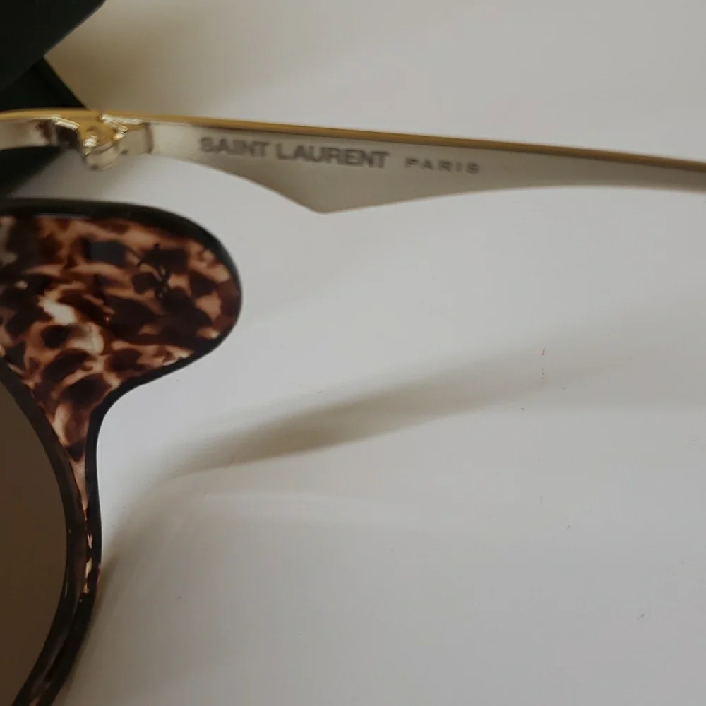 SAINT LAURENT AMELIA Brown Gold Sunglasses Classic Round Frame - Picture 4 of 6
